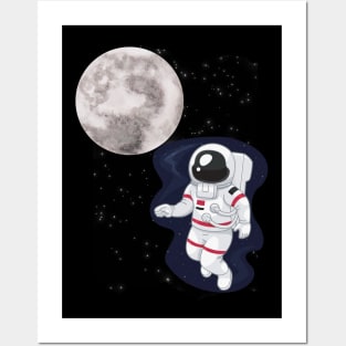 Floating astronaut Ufo alien abduction funny cute spaceship moon mars cosmic space Posters and Art